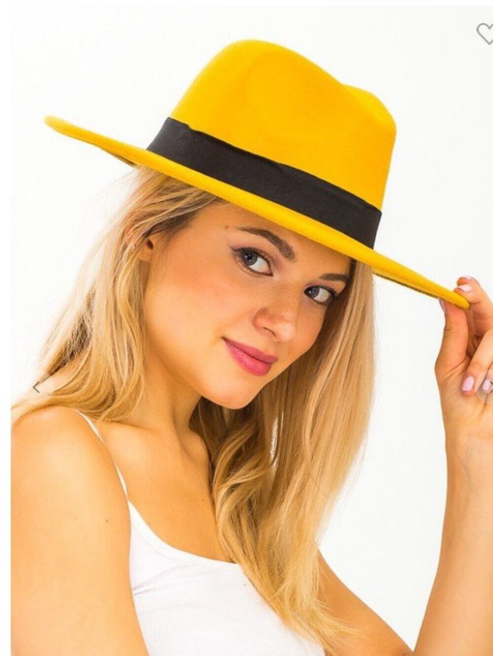 FADACHY Yellow Wide-Brim Fedora Hat with Black Band